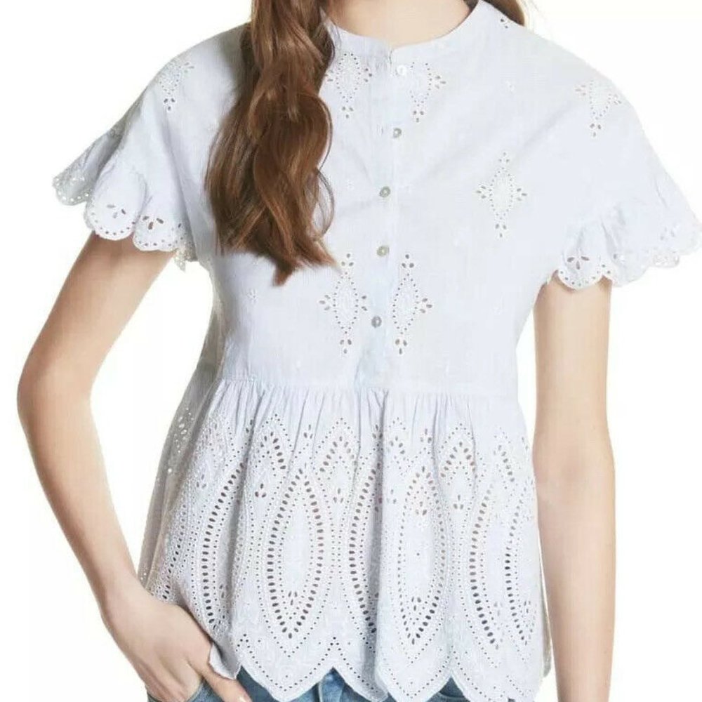 $228 NEW JOIE Cerelia Eyelet Scallop Blouse